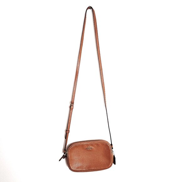 Coach Handbags - COACH Small Tan Leather Crossbody Bag Two Zip Compartments Adjustable Strap